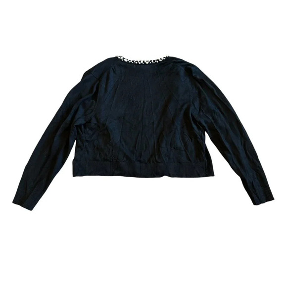 Calvin Klein Open Front Black Cardigan Sweater Cropped Length Bead Trim Medium - Picture 4 of 8